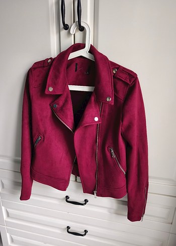Bordo Süet Kadın Deri Ceket - Görsel 2