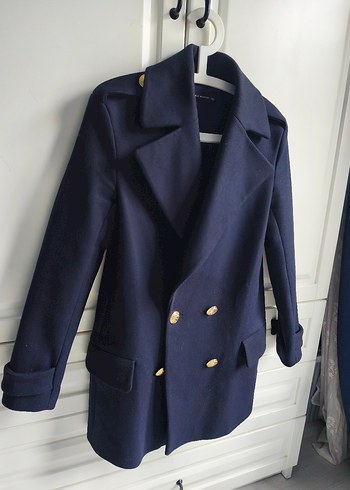 Lacivert Midi Düğmeli Kadın Kaban - Görsel 4