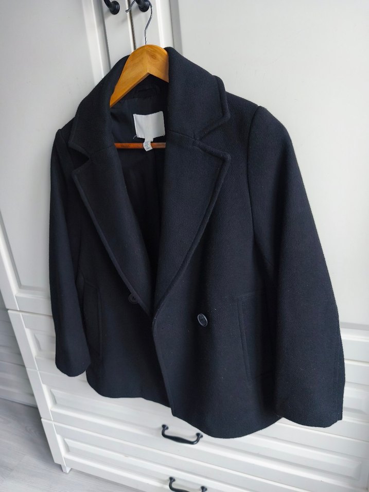 Siyah Çift Düğmeli Kısa Kaban - Görsel 2