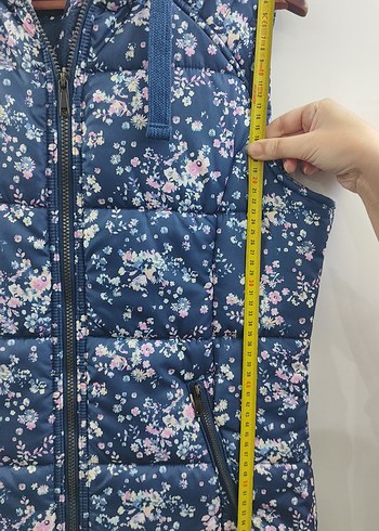LCW Çiçek Desenli Kapüşonlu Mavi Kadın Yelek - Görsel 6