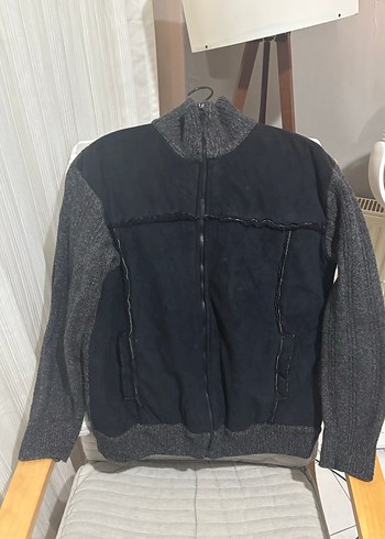 Gri Süet Yaka Fermuarlı Erkek Ceket - Görsel 2