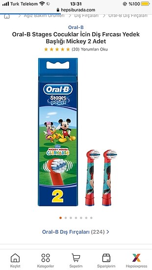 Oral b çocuklar için fırça başlığı