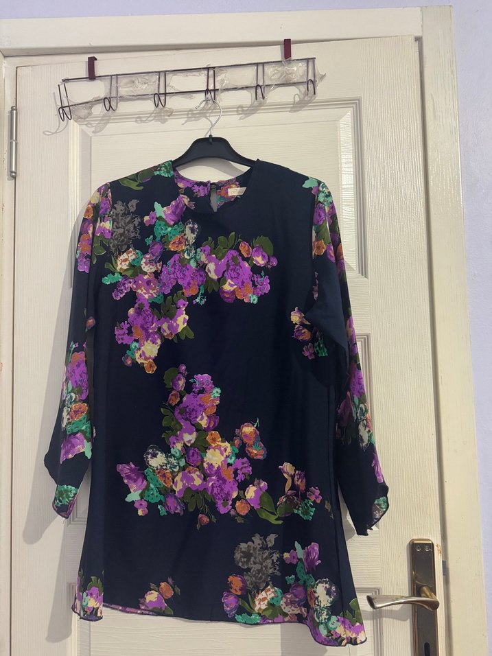 Mor Çiçek Desenli Bohem Uzun Kollu Bluz - Görsel 2