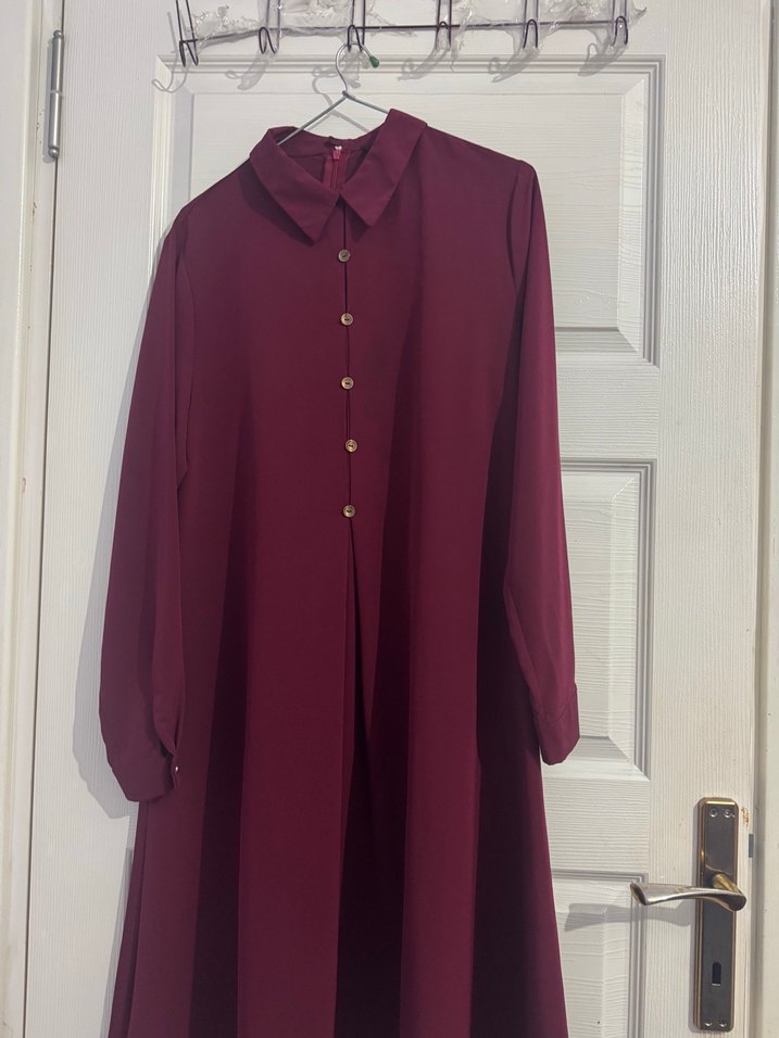 Bordo Uzun Hamile Kabanı Yüksek Yakalı - Görsel 2