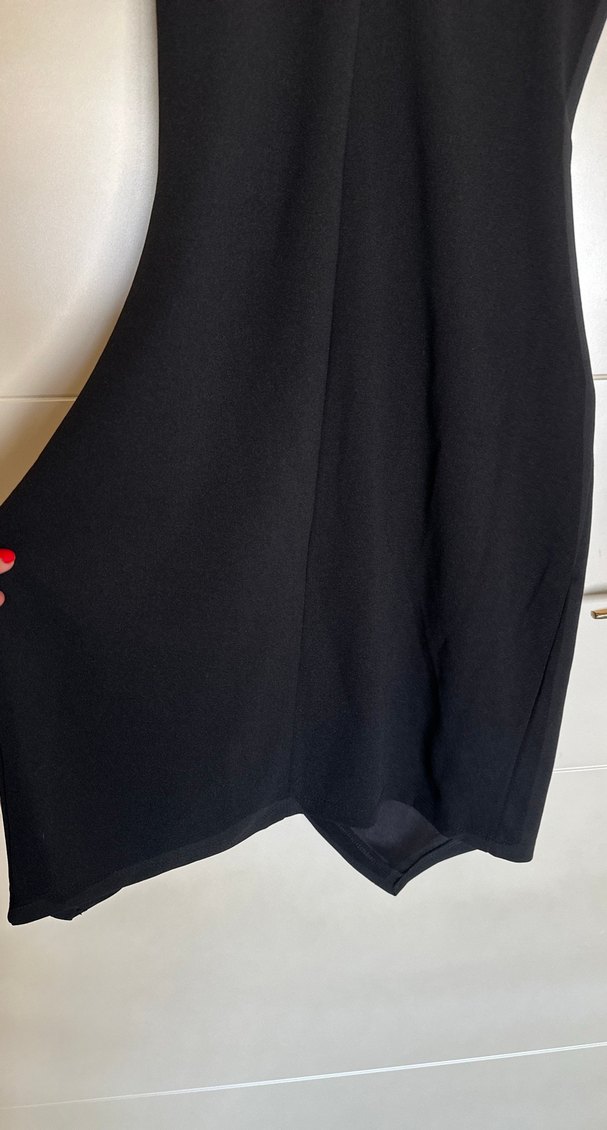 Siyah V Yaka Drapeli  Elbise - Görsel 5