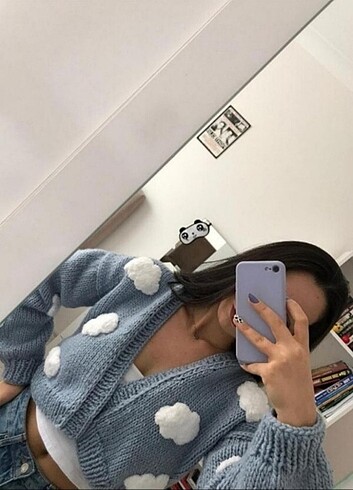 m Beden mavi Renk El örgüsü trend crop bulut hırka
