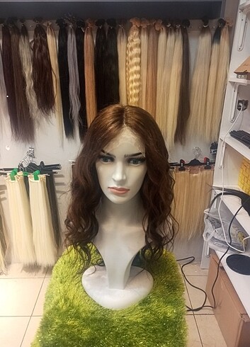 Işıltılı kahve tül peruk gerçek saç