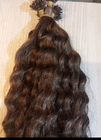 Beden beyaz Renk Doğal kahve afro 70 cm 200 adet mikro kaynak saç