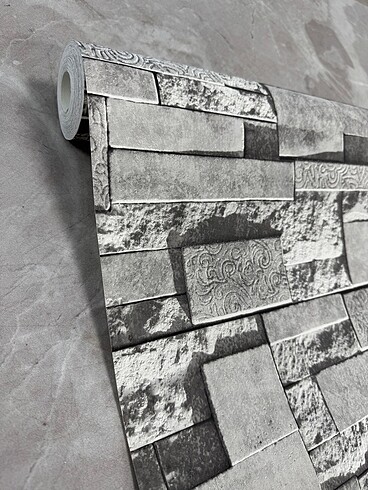 3 rulo ithal taş desenli duvar kağıdı / 5 m² / Tutkal hediyeli