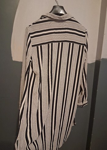 Bej Çizgili Uzun Kollu Keten Gömlek - Görsel 3