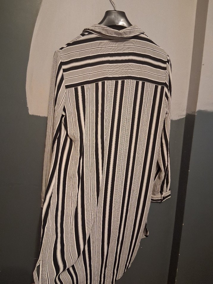 Bej Çizgili Uzun Kollu Keten Gömlek - Görsel 3