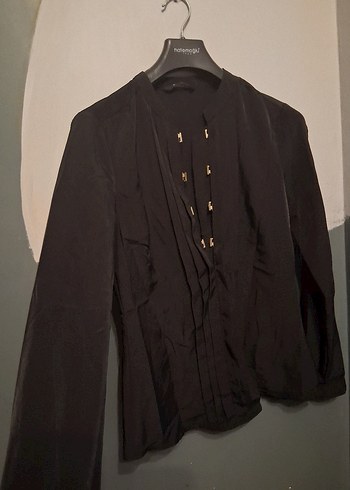 Siyah Düğmeli Uzun Kollu Kadın Gömlek - Görsel 5