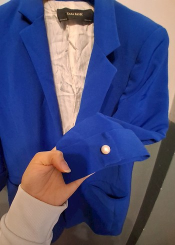 İnci Düğmeli Lacivert Kadın Blazer Ceket - Görsel 4