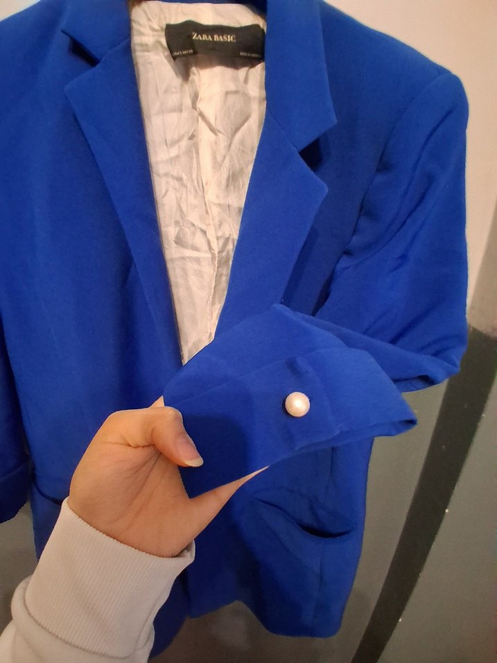 İnci Düğmeli Lacivert Kadın Blazer Ceket - Görsel 4