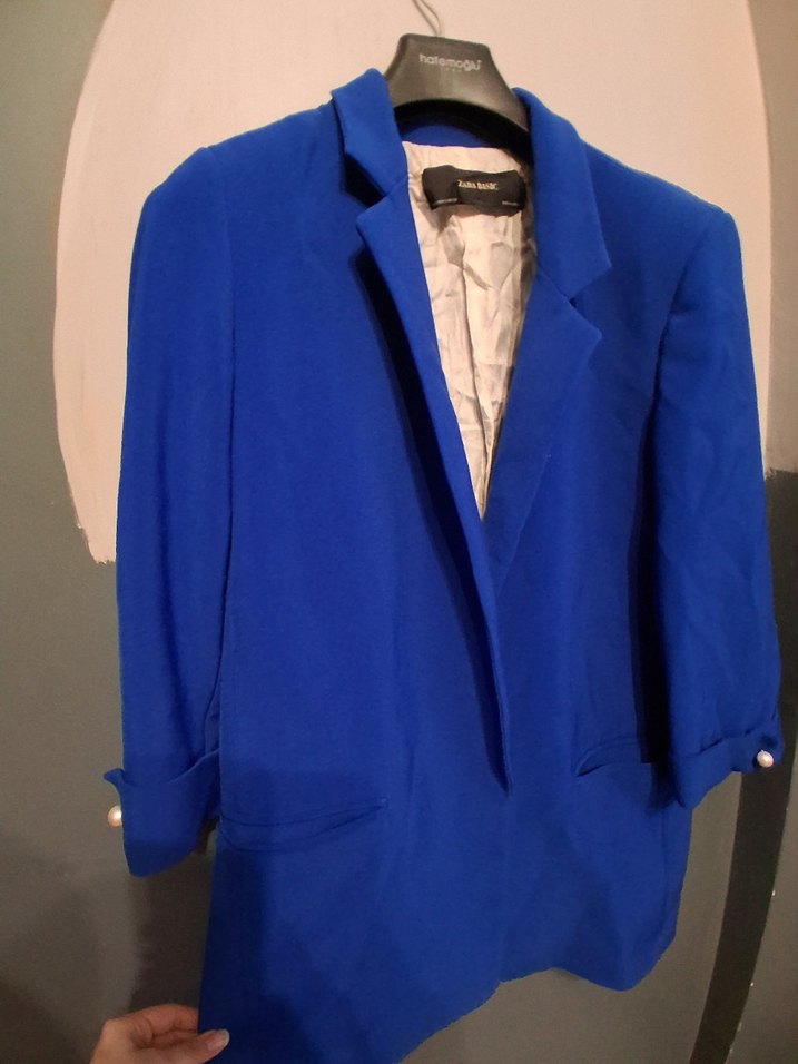 İnci Düğmeli Lacivert Kadın Blazer Ceket - Görsel 2