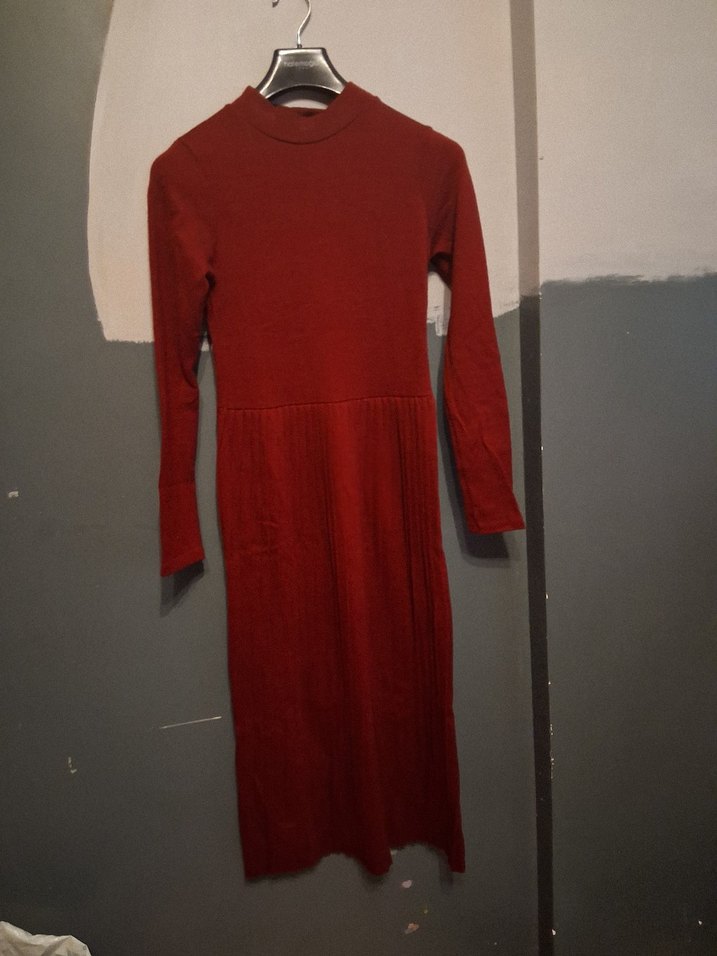 Bordo Kadın Uzun Triko Elbise - Görsel 4