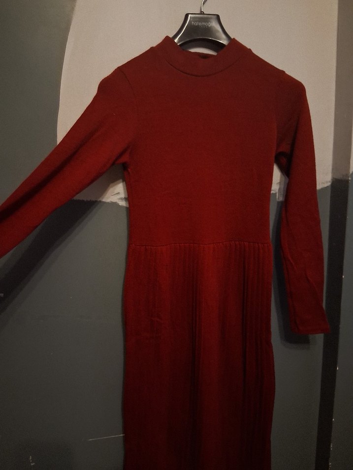 Bordo Kadın Uzun Triko Elbise - Görsel 5