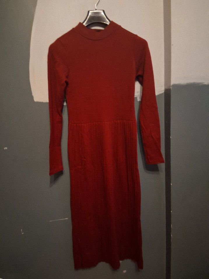 Bordo Kadın Uzun Triko Elbise - Görsel 3