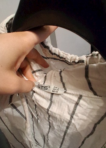 siyah beyaz Çizgili Düğmeli Keten Gömlek - Görsel 4