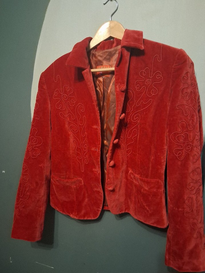 Nakışlı Kırmızı Kadın Süet Ceket - Görsel 2