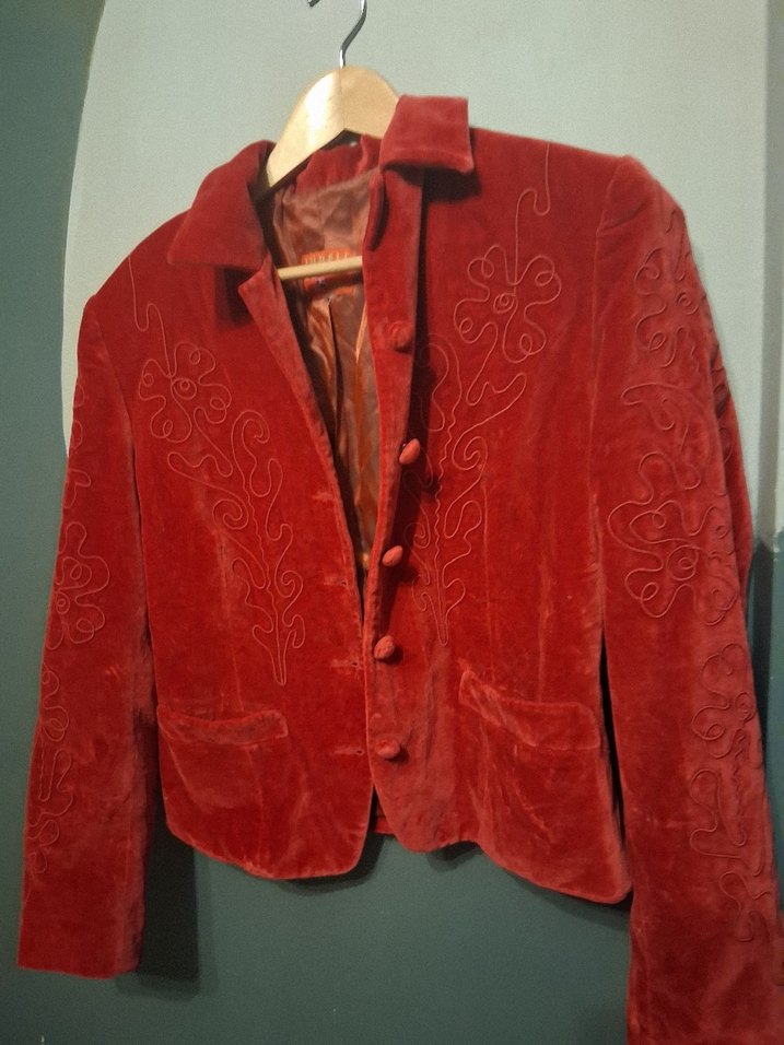 Nakışlı Kırmızı Kadın Süet Ceket - Görsel 4