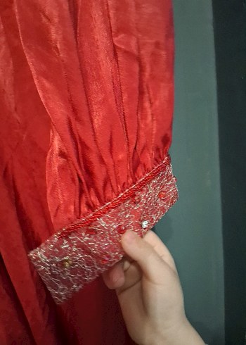 Kırmızı Vintage Nakışlı Uzun Elbise - Görsel 9