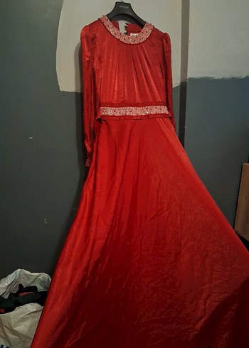 Kırmızı Vintage Nakışlı Uzun Elbise - Görsel 10