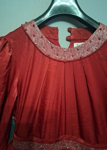 Kırmızı Vintage Nakışlı Uzun Elbise - Görsel 5