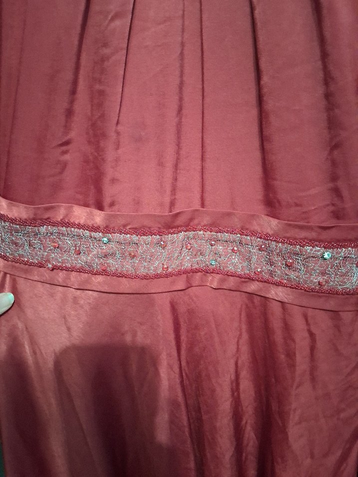 Kırmızı Vintage Nakışlı Uzun Elbise - Görsel 4