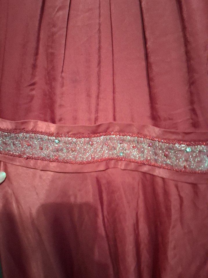 Kırmızı Vintage Nakışlı Uzun Elbise - Görsel 3