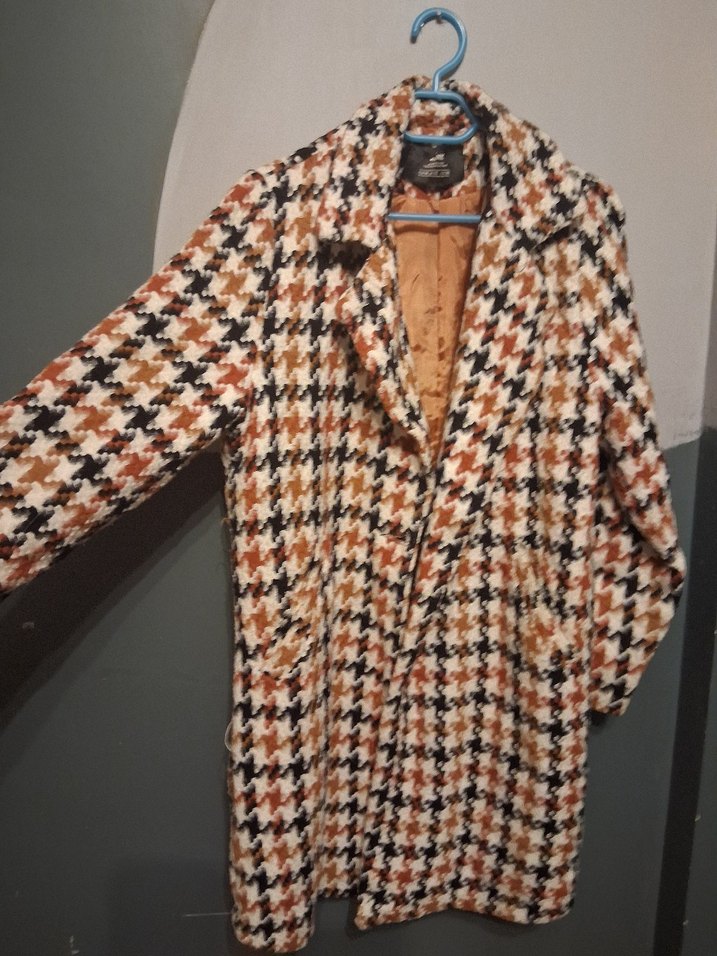 Düğmeli Kahverengi Desenli Kadın Kaban - Görsel 2