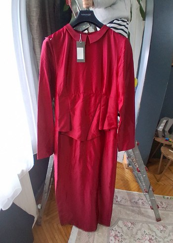 Bordo Uzun Kollu Drapeli Kadın Elbise - Görsel 5