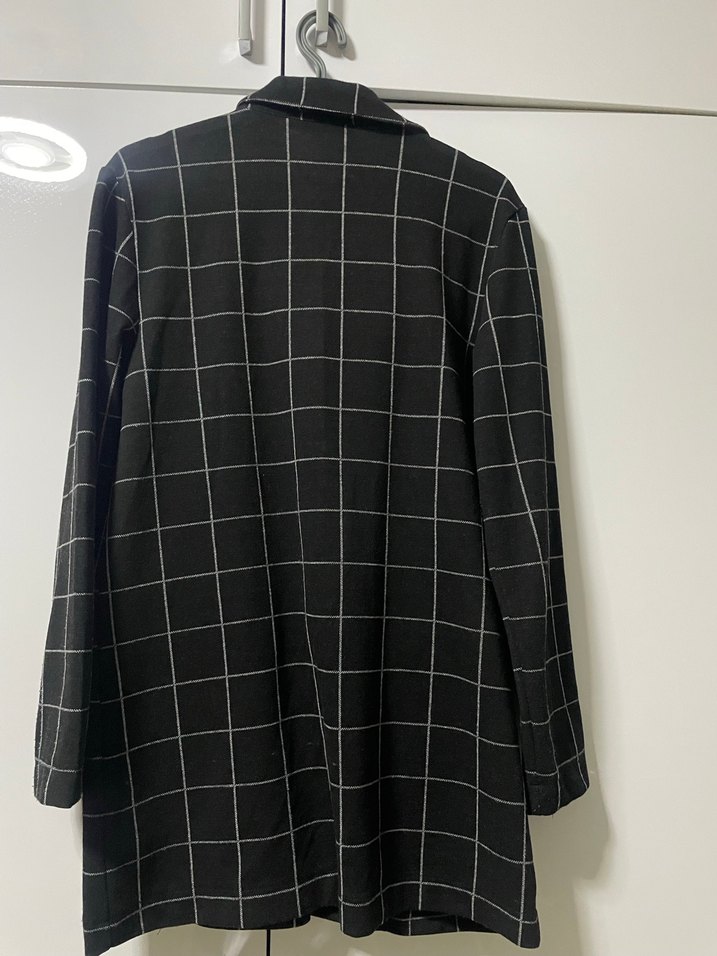 Kadın Gri Kareli Düğmeli Blazer Ceket - Görsel 2