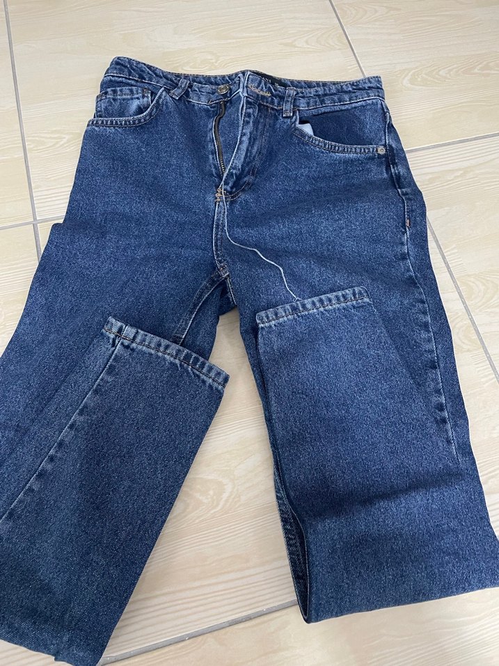 kot Mavi Düğmeli Kadın Kot Pantolon - Görsel 2