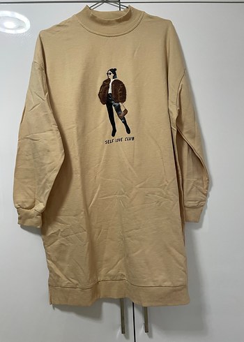 Bej Baskılı Midi Sweatshirt Kadın - Görsel 2