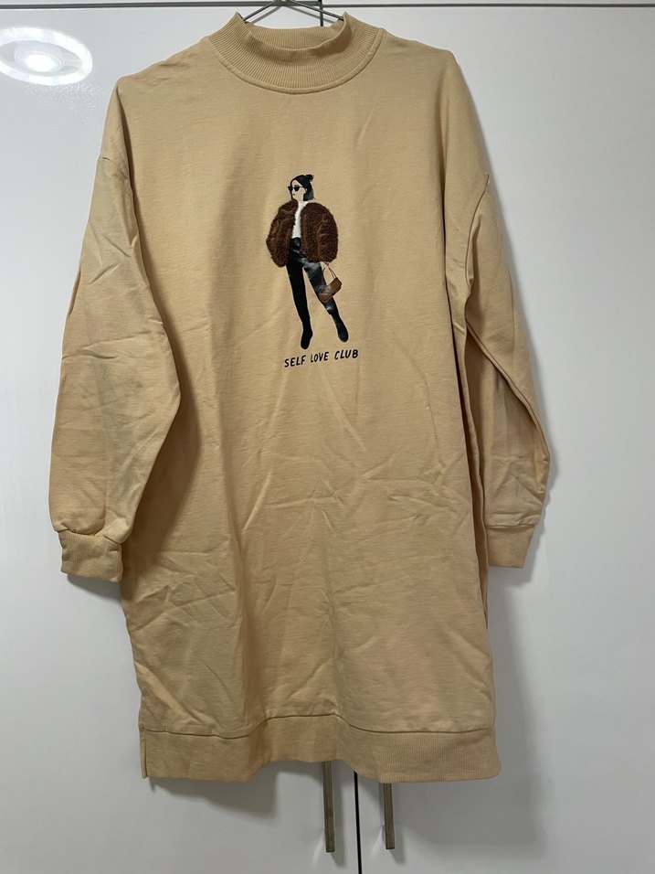 Bej Baskılı Midi Sweatshirt Kadın - Görsel 2