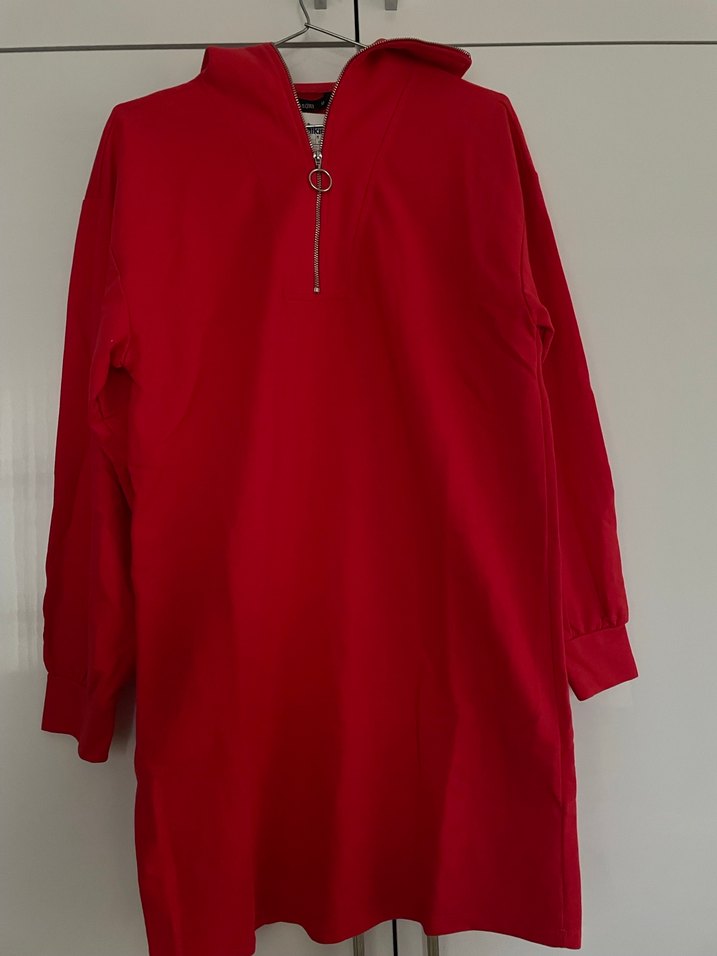 Kırmızı Yüksek Yakalı Fermuarlı Sweatshirt - Görsel 3