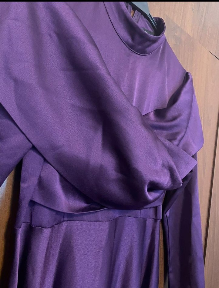 Mor Drapeli Strappy Midi Elbise - Görsel 5