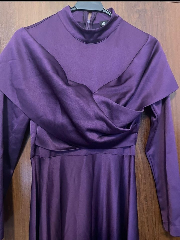 Mor Drapeli Strappy Midi Elbise - Görsel 3