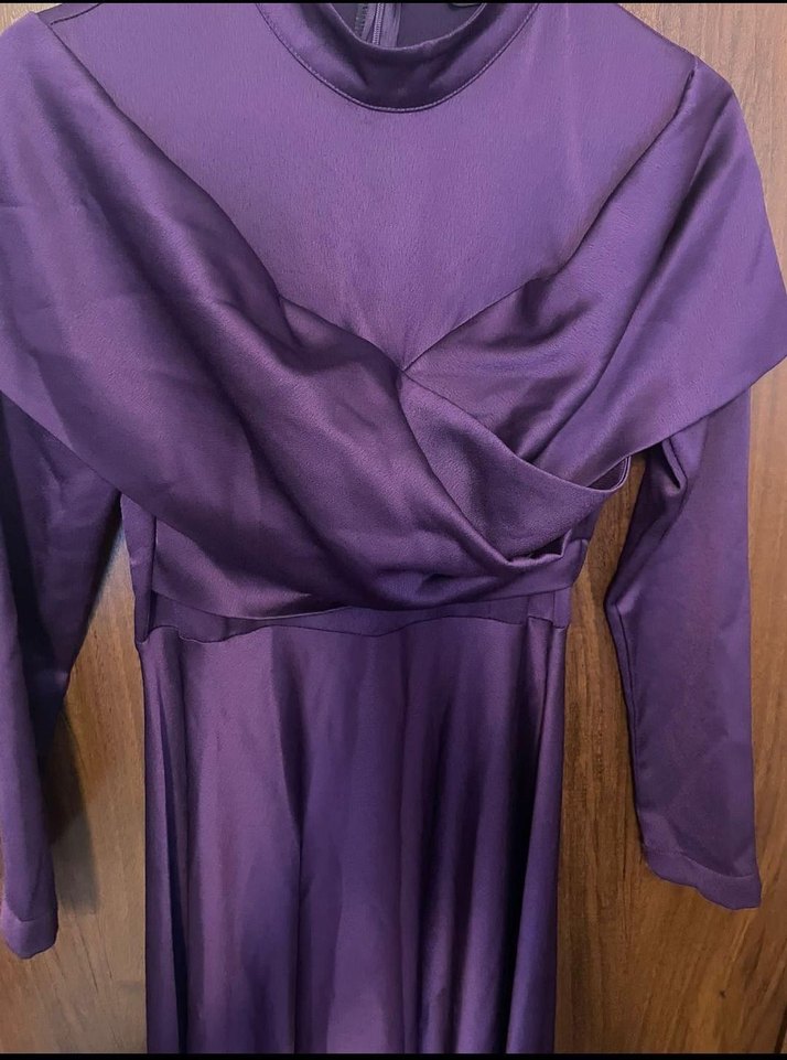 Mor Drapeli Strappy Midi Elbise - Görsel 2