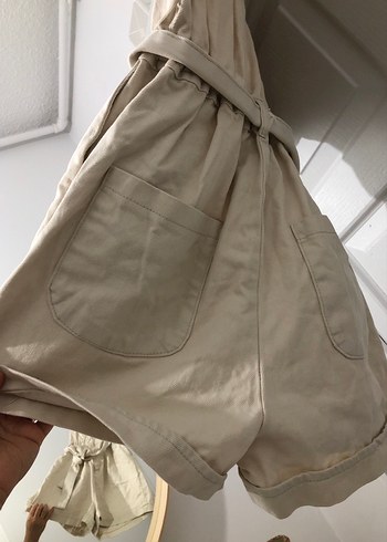 Bej Kemerli Kısa Kadın Tulum - Görsel 5