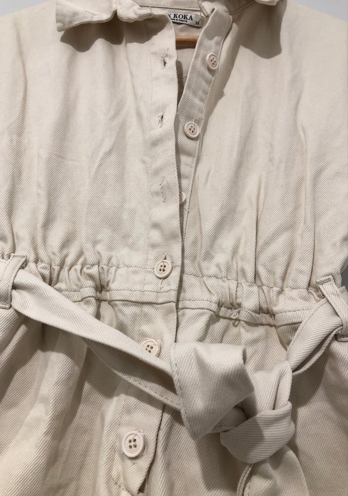 Bej Kemerli Kısa Kadın Tulum - Görsel 2