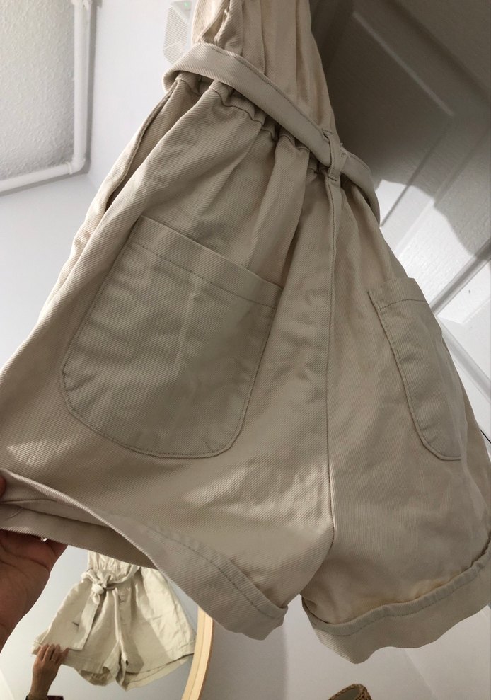 Bej Kemerli Kısa Kadın Tulum - Görsel 5