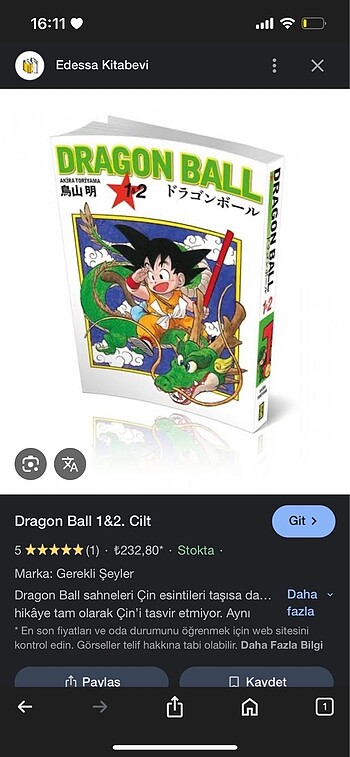 Dragon bal 1 2 tek kitapta
