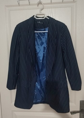 Lacivert Çizgili Kadın Blazer