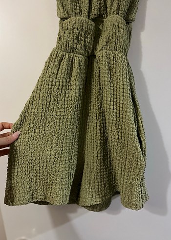 V Yaka Kolsuz Mini Haki Tulum - Görsel 9