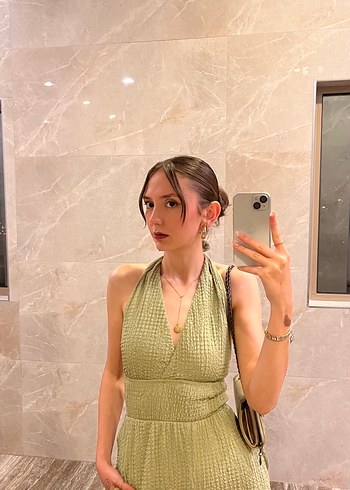 V Yaka Kolsuz Mini Haki Tulum - Görsel 5