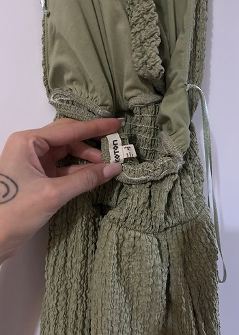 V Yaka Kolsuz Mini Haki Tulum - Görsel 11