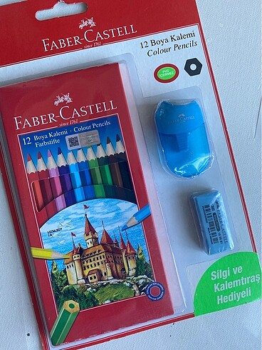  Faber Castell 12?li Kuru boya Kalemtraş ve silgi seti