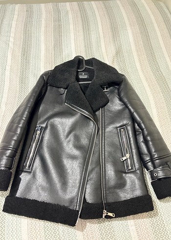Kürk Detaylı Siyah Deri Biker Kadın Ceket